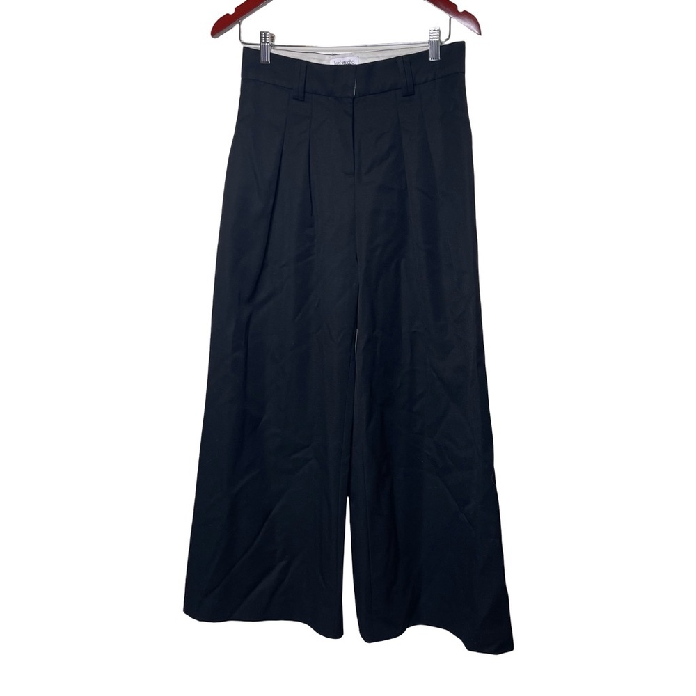 LUEL STUDIO Black Wool Charlotte Pleated Wide-Leg Pants sz 4 - Picture 2 of 11